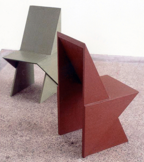 Chairs designed by artist Sjak Marks. Constructed in Maastricht in 1987