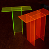 Green and red plexiglas tables designed by artist Sjak Marks